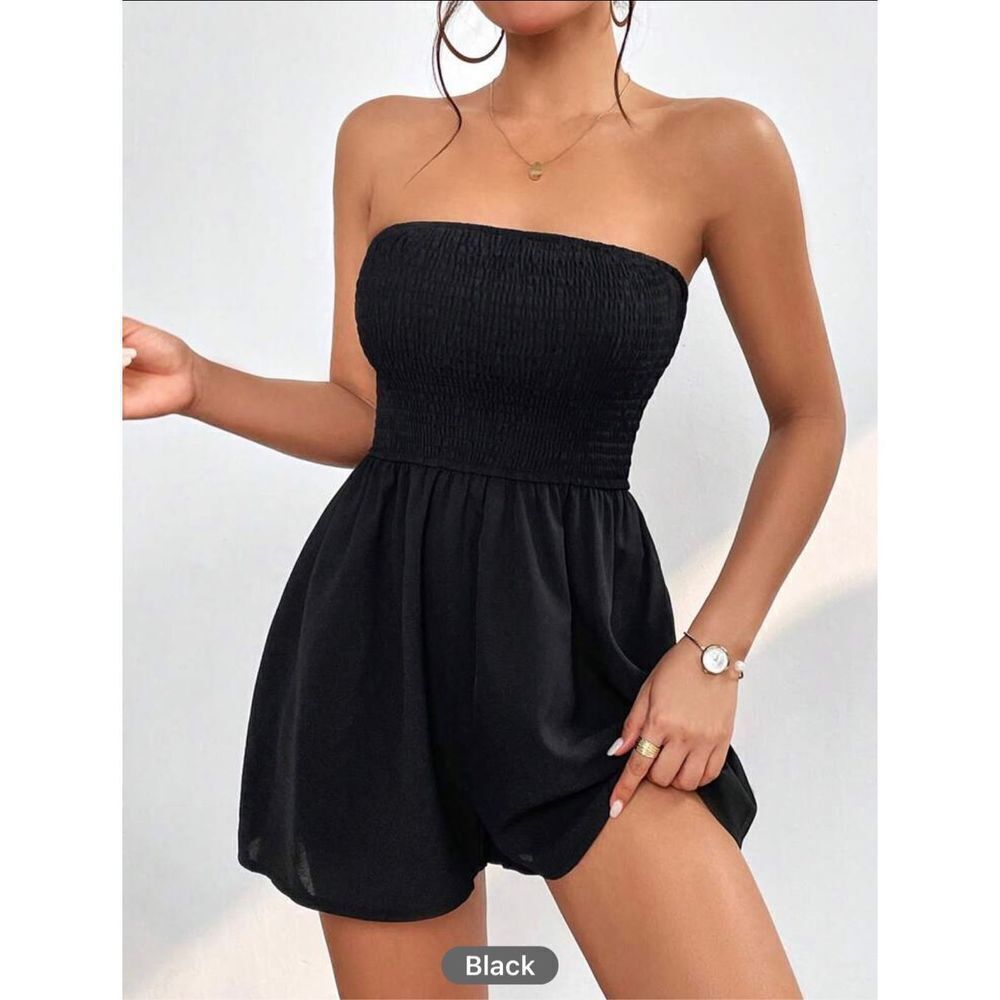 SHEIN PETITE Solid Tube Romper